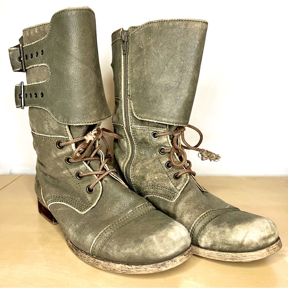 Anthropology Matisse Lance Combat Boot - Distressed Grey Green Leather - 8